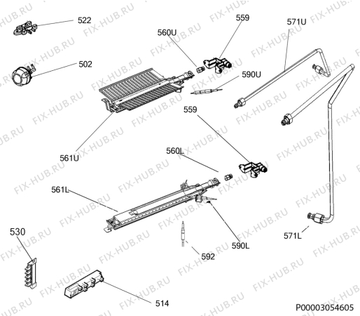 Взрыв-схема плиты (духовки) Zanussi ZCG510H1XA - Схема узла Functional parts